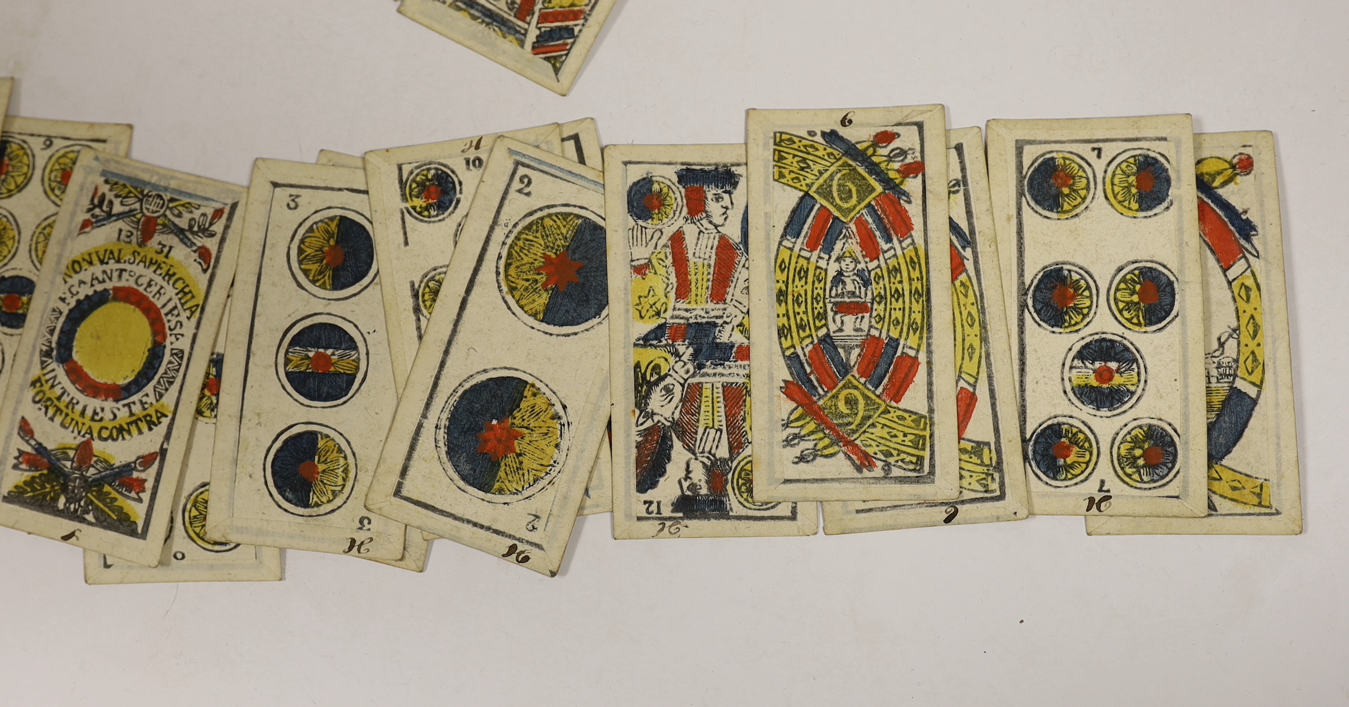 A set of 19th century hand-coloured playing cards, 52 total